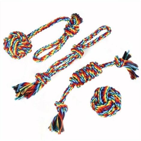 Corde de jouet pour chien pour chiens forts, corde de jouet à mâcher pour chien durable pour une mastication active, 4 jouets de corde interactifs pour chien de petite et moyenne taille