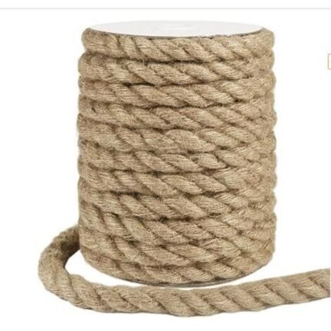 Corde de Jute 14 mm x 15 m - Solide en Fibre Naturelle pour Jardin, Bricolage, Décoration, Empaquetage et Camping - Robuste Cordon de Colis - Ruban de Jute