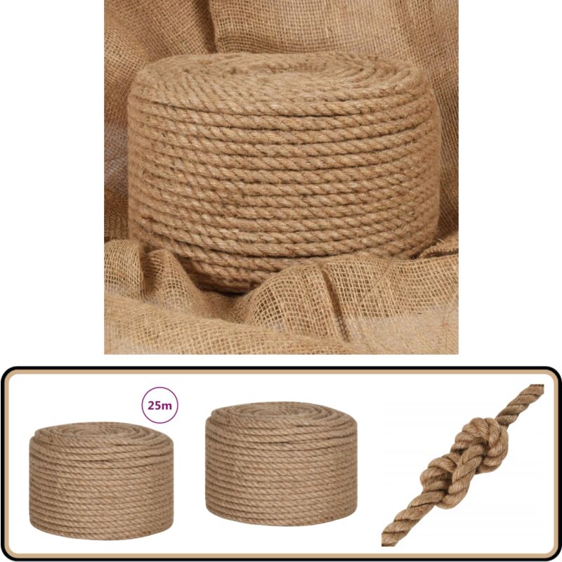 Corde de jute 25 m de long 14 mm d'épaisseur - Corde En Jute - Corde Naturelle - Corde Artisanale - Ficelle De Jute - Décoration Murale
