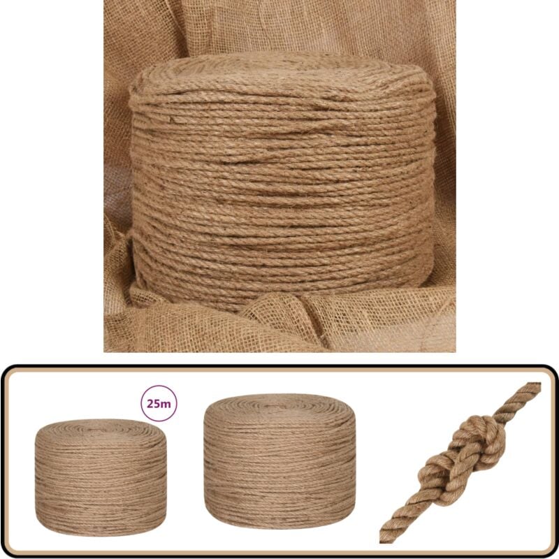 Corde de jute 25 m de long 6 mm d'épaisseur - Corde En Jute - Corde Naturelle - Corde Artisanale - Ficelle De Jute - Décoration Murale