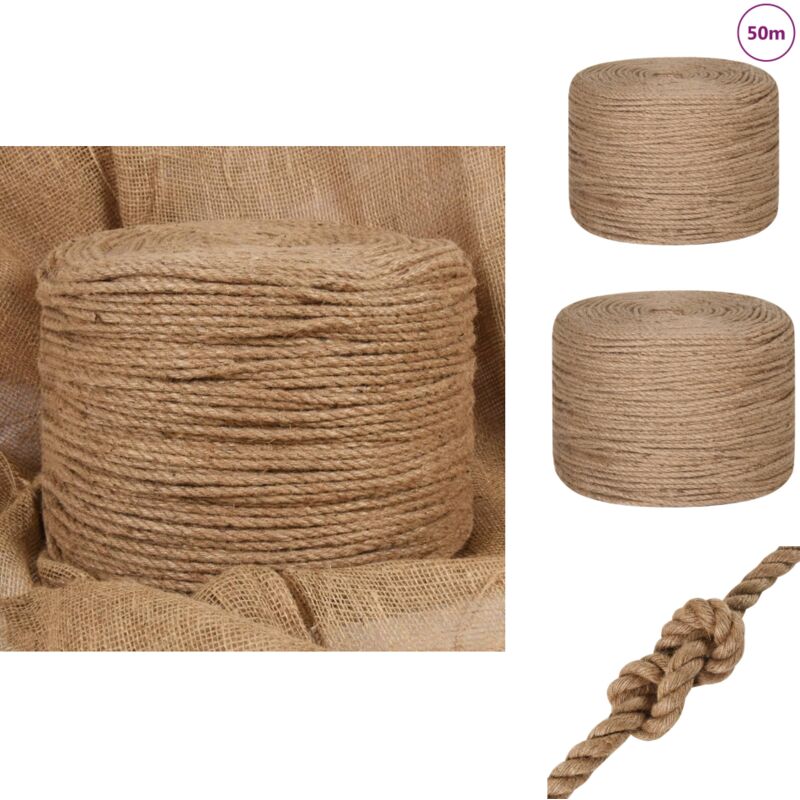 Corde de jute 50 m de long 4 mm d'épaisseur - Corde En Jute - Corde De Chanvre - Ficelle De Jute - Artisanat - Décoration