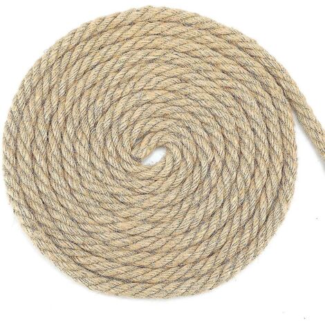 Corde de jute et de chanvre de 10 mm, corde épaisse naturelle à 4 brins, ficelle de bricolage résistante de 10 m