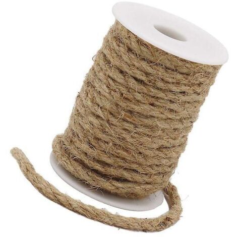 Corde de jute naturelle marron de 10 mètres et de 6 mm de diamètre, idéale pour le jardinage.