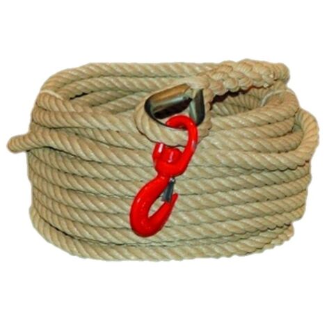 Corde de levage à poulie avec crochet 60 m polypropylène avec crochet diam 20/22 mm