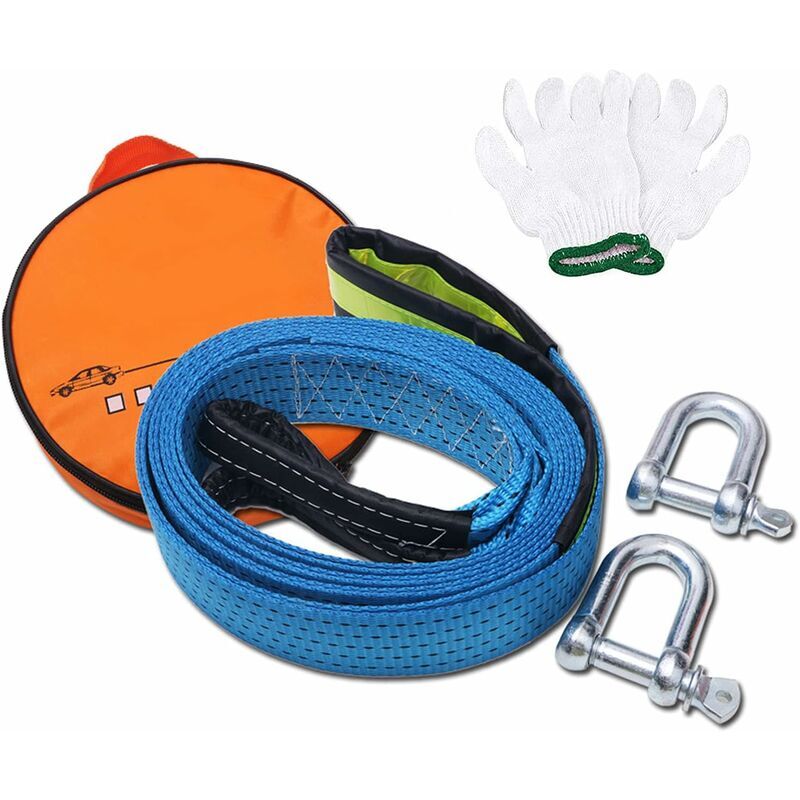 Start - Corde de Remorquage , Sangle de Remorquage 5M 8Tonnes Corde de Traction Nylon avec Gants Antidérapants et U-Crochet pour Remorquer des