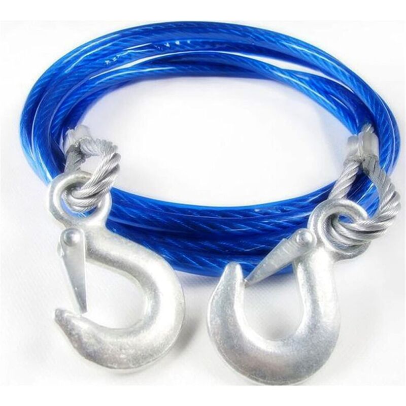 Corde de remorquage Voiture 4M 5 tonnes câble métallique Robuste Crochet Haute résistance Fil d'acier remorque Voiture Corde de remorquage d'urgence