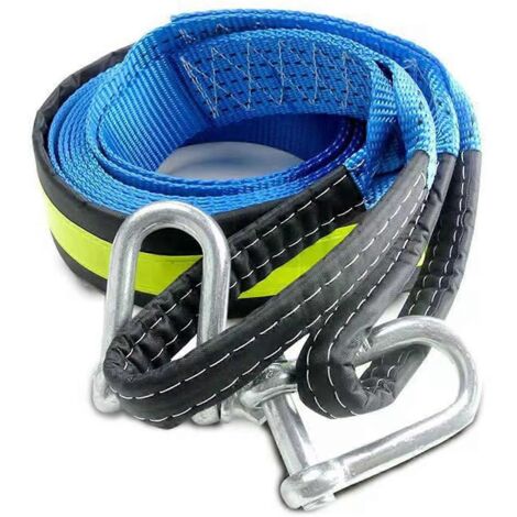 Corde de remorquage voiture 5 mètres, capacité 8 tonnes, polyester résistant, sangle de traction lourde avec crochets, idéale pour dépannage et urgence.