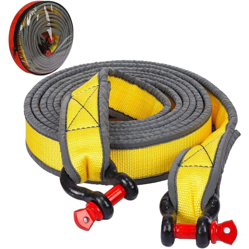 Corde de Remorquage Voiture, Sangle de Remorquage Auto 4M 8T avec 2 manilles pour Récupération Hors Route