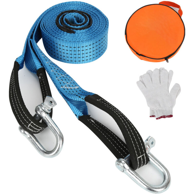 Swanew - Corde de Remorquage Voiture, Sangle de Remorquage Auto 5M 8T avec 2 manilles, Gants Antidérapants et Sac Rangement