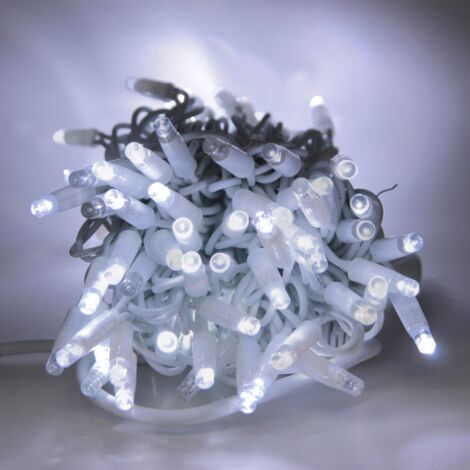 Corde de sagesse se'rie Noel 100 Maxiled reflex 8 mm lumie're blanche glace'e tout cable blanc intermittent pour exte'rieur IP44 professionnel et certifie' Bianco Ghiaccio 10 metri - 100 MaxiLed
