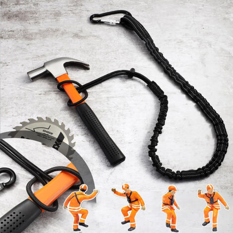 Corde de sécurité pour outils, corde antichute pour outils de chantier, noire, vert fluorescent et orange, capacité de charge de 10 kg, noire, 90-150 cm