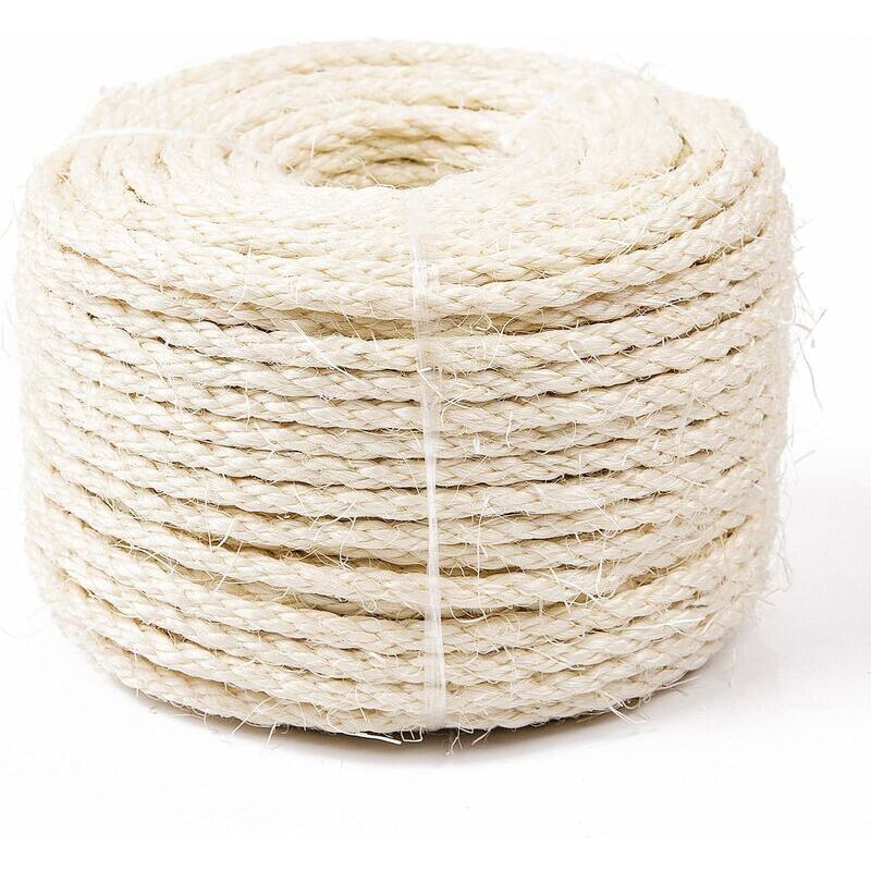 Ikodm - Corde de Sisal Naturel 8mm Remplacement Cordage Ancien Accessoire Idéal pour remplacer Poteaux de l'arbre à Chat, Balles Jouets en Sisal