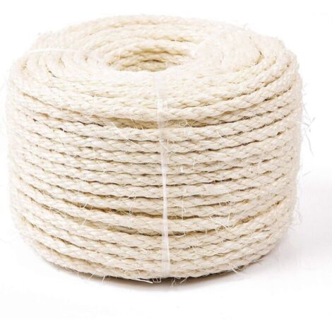 Corde de Sisal Naturel 8mm Remplacement Cordage Ancien Accessoire Idéal pour remplacer Poteaux de l'arbre à Chat, Balles Jouets en Sisal Inclus (25m, Blanc)