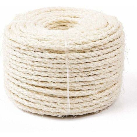 Corde de Sisal Naturel 8mm Remplacement Cordage Ancien Accessoire Idéal pour remplacer Poteaux de l'arbre à Chat, Balles Jouets en Sisal Inclus (25m, Blanc)