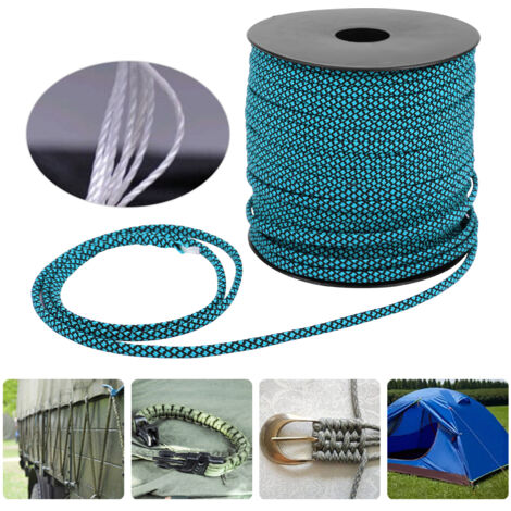 Corde de survie en parachute 7 brins 4mm épaisseur 50m pour camping, tente, bracelet et travaux extérieurs - Bleu et Noir