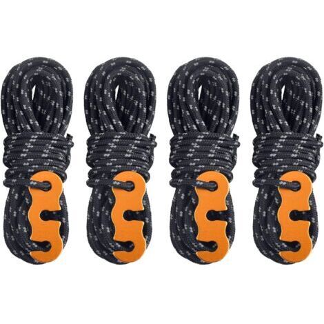 Corde de Tente Réfléchissante 4 m Corde Nylon Diamètre 3 mm Cordelette Camping avec Tendeur pour Camping Tente Auvent Randonnée (Noir (Φ3mm) - 4 Pièces)