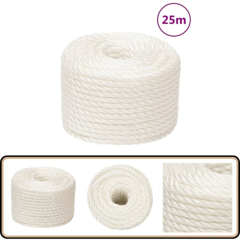 Corde de travail Blanc 10 mm 25 m polypropylène - Corde De Travail - Corde Torsadée - Corde En Polypropylène - Corde Blanche - Corde Robuste