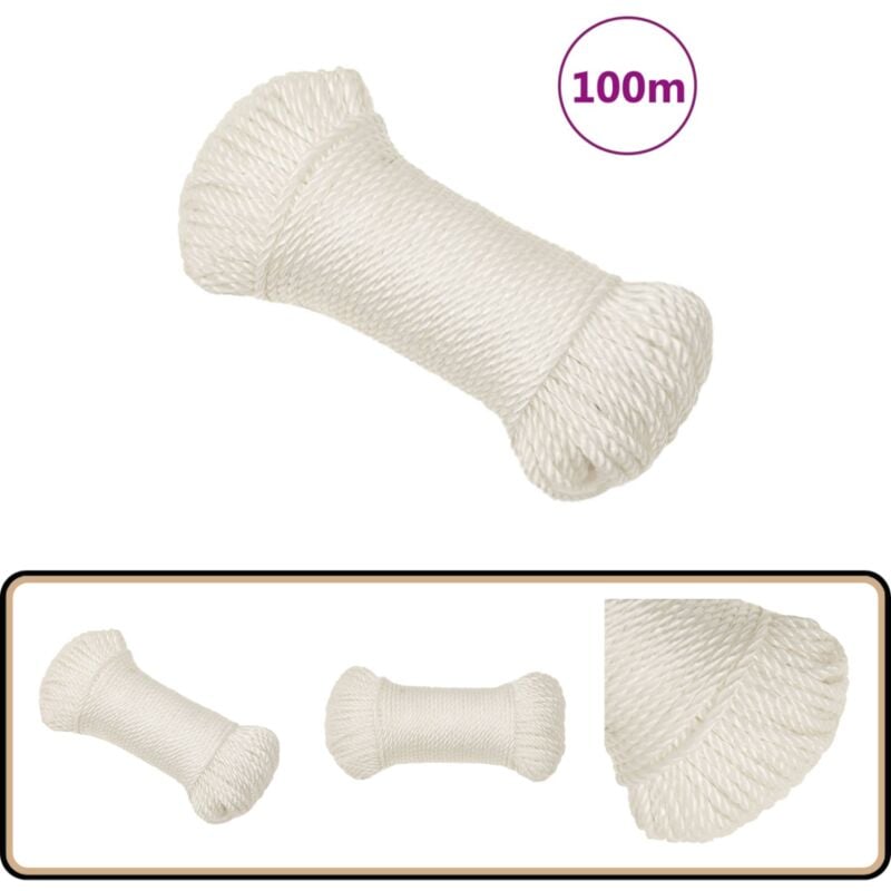 Corde de travail Blanc 3 mm 100 m polypropylène - Corde De Travail - Corde En Polypropylène - Corde Blanche - Corde Épaisse - Corde Résistante
