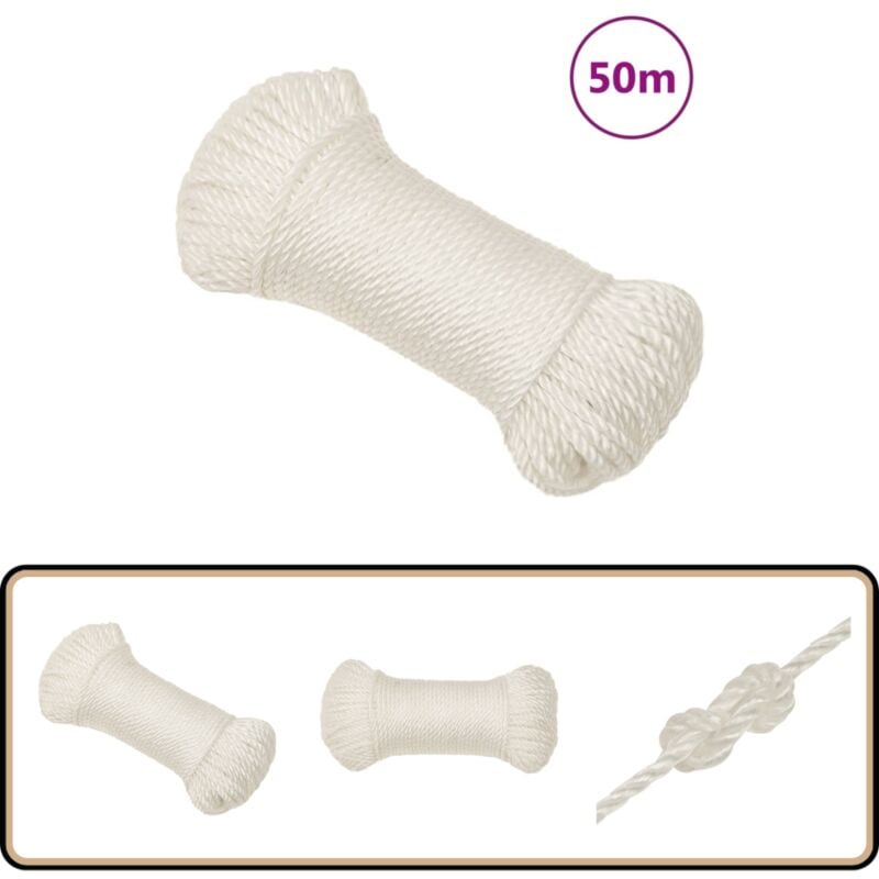 Corde de travail blanc 3 mm 50 m polypropylène - Corde De Travail - Corde En Polypropylène - Corde Blanche - Corde Résistante - Corde Marine