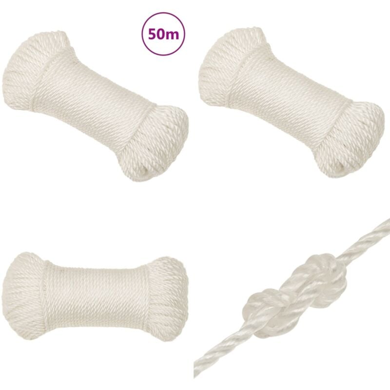 Corde de travail blanc 3 mm 50 m polypropylène - Corde De Travail - Corde En Polypropylène - Corde Blanche - Corde Résistante - Corde Marine - Home &