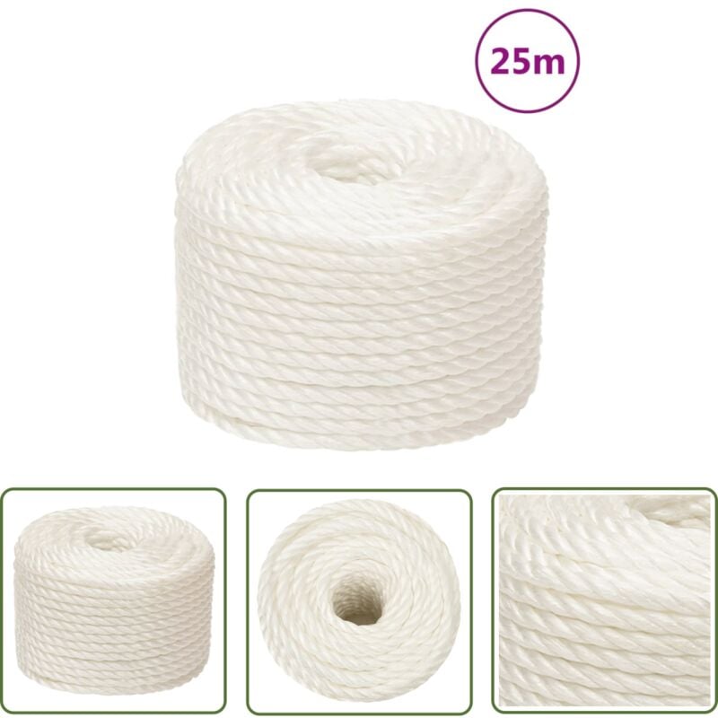 The Living Store Corde de travail Blanc 10 mm 25 m polypropylène - Corde De Travail - Corde Torsadée - Corde En Polypropylène - Corde Blanche - Corde