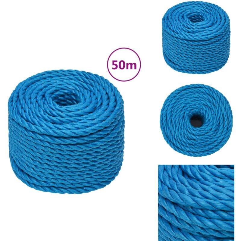 Corde de travail Bleu 10 mm 50 m Polypropylène - Corde De Travail - Corde Bleue - Corde En Polypropylène - Corde Robuste - Corde Résistante