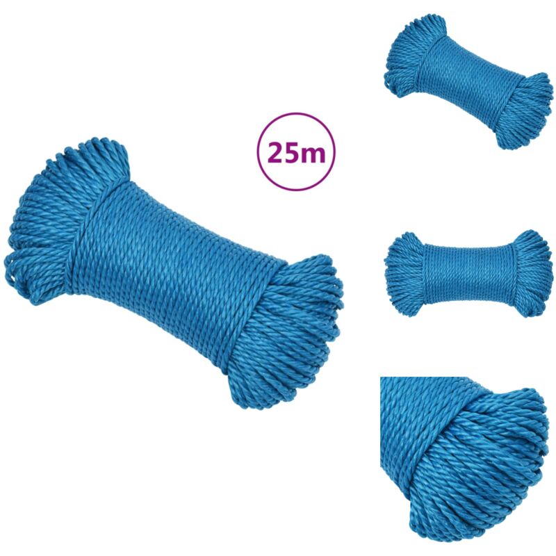 Corde de travail Bleu 3 mm 25 m Polypropylène - Corde De Travail - Corde Bleue - Corde Polypropylène - Corde De Chantier - Corde Robuste