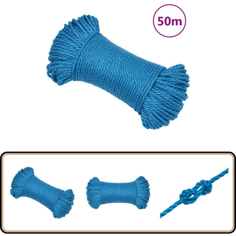 Corde de travail bleu 3 mm 50 m polypropylène - Corde De Travail - Corde Bleue - Corde Polypropylène - Corde Robuste - Corde Résistante