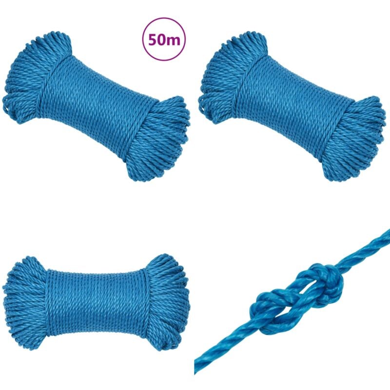 Corde de travail bleu 3 mm 50 m polypropylène - Corde De Travail - Corde Bleue - Corde Polypropylène - Corde Robuste - Corde Résistante - Home &
