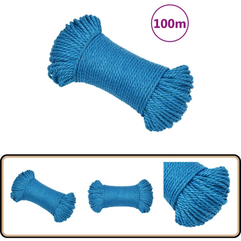 Corde de travail Bleu 6 mm 100 m Polypropylène - Corde De Travail - Corde Bleue - Corde Polypropylène - Corde Robuste - Corde Résistante