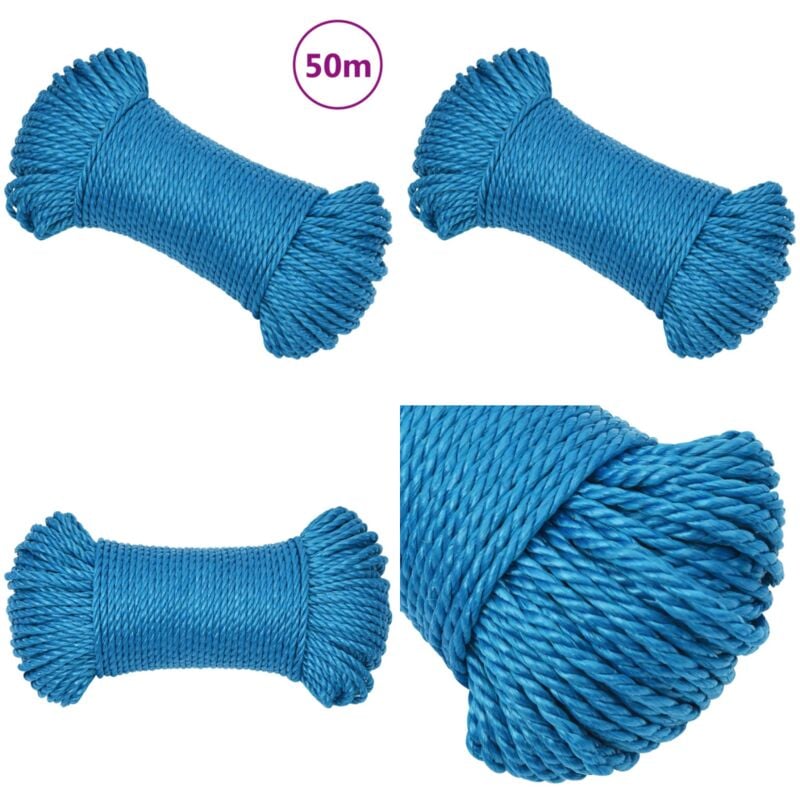 Corde de travail Bleu 6 mm 50 m Polypropylène - Corde De Travail - Corde Bleue - Corde Polypropylène - Corde De Chantier - Corde Marine - Home &