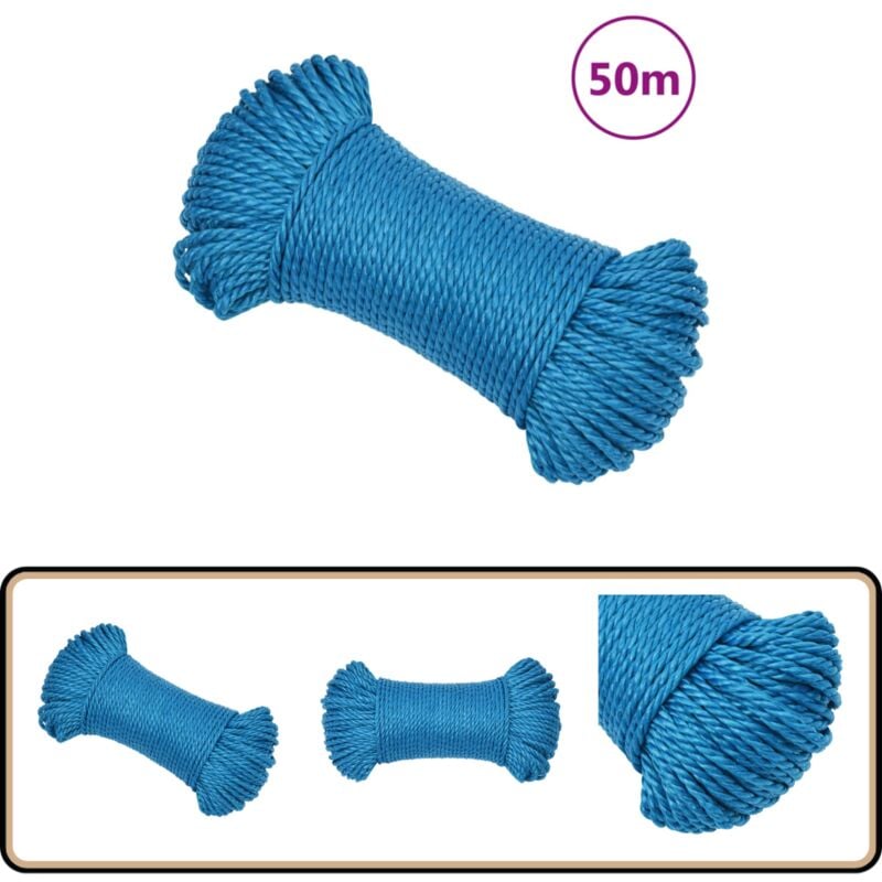 Corde de travail Bleu 8 mm 50 m Polypropylène - Corde De Travail - Corde Bleue - Corde Polypropylène - Corde Épaisse - Corde Robuste