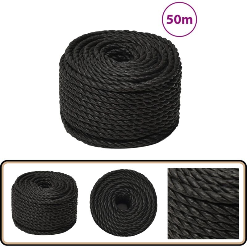 Corde de travail Noir 10 mm 50 m polypropylène - Corde De Travail - Corde Noire - Corde En Polypropylène - Corde Robuste - Corde Résistante Aux Uv