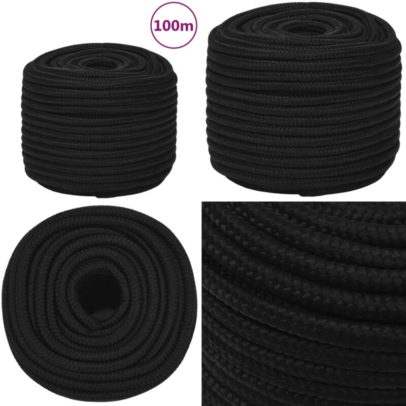 Corde de travail Noir 12 mm 100 m Polyester - Corde De Travail - Corde Tressée - Cordon Tressé - Polyester - Corde Noire - Home & Living
