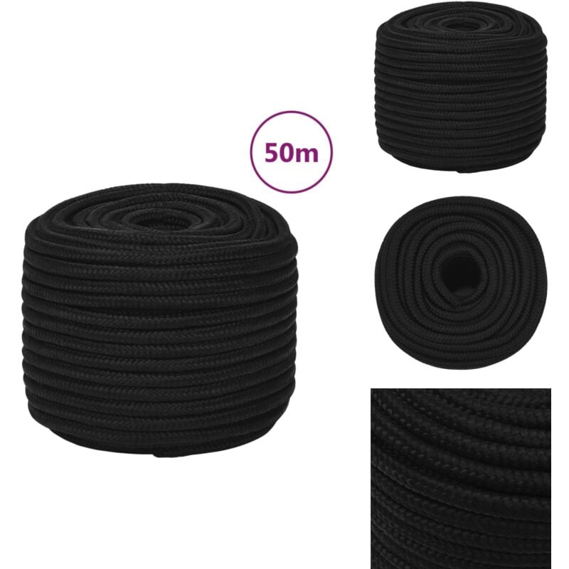 Corde de travail Noir 12 mm 50 m Polyester - Cordeau De Travail - Corde Tressée - Corde Noire - Corde Polyester - Corde Robuste