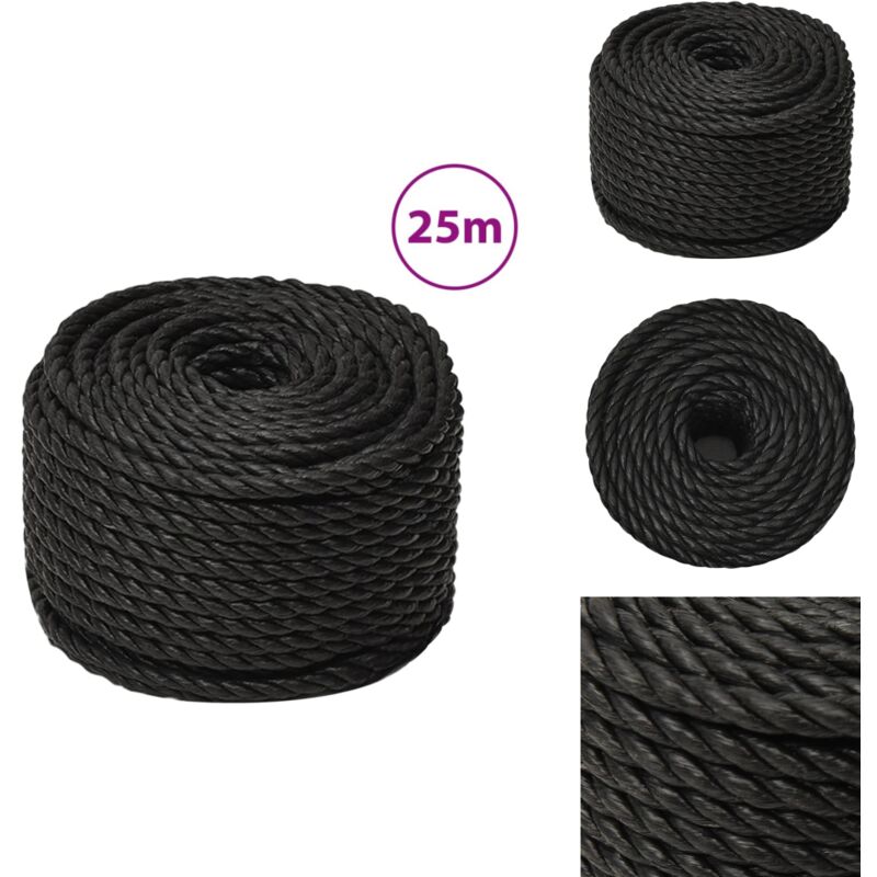 Corde de travail Noir 14 mm 25 m polypropylène - Corde De Travail - Corde Noire - Corde En Polypropylène - Corde Robuste - Corde Résistant Aux Uv