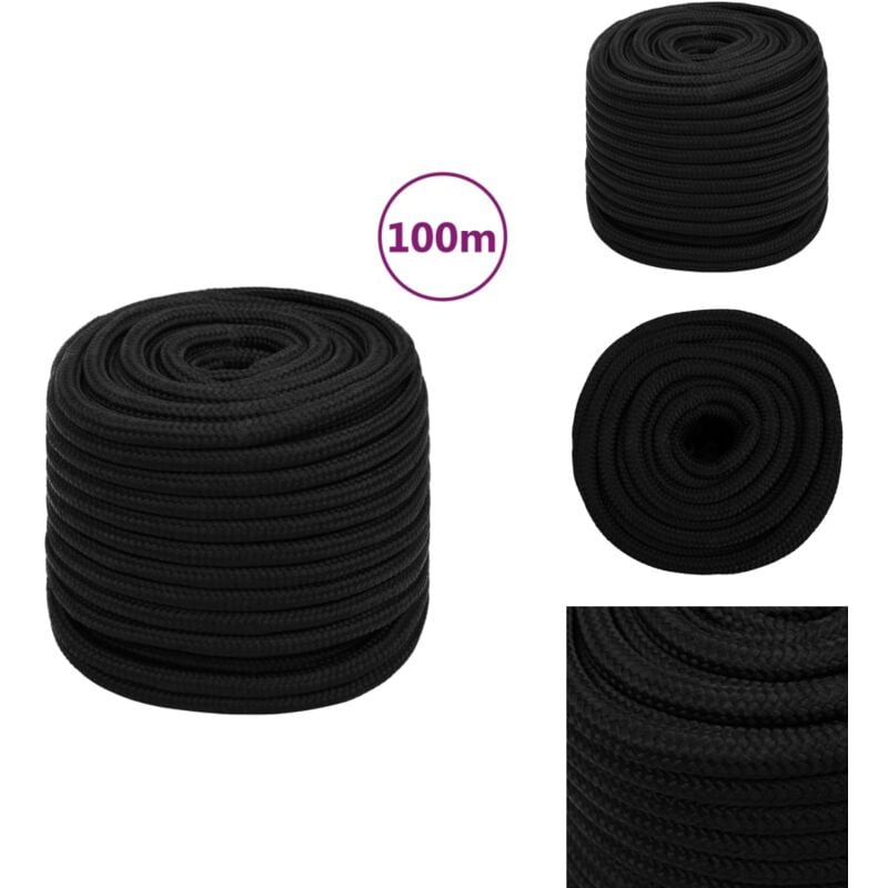 Corde de travail Noir 16 mm 100 m Polyester - Corde De Travail - Corde Tressée - Corde Polyesteer - Cordon De Manutention - Outillage Bricolage