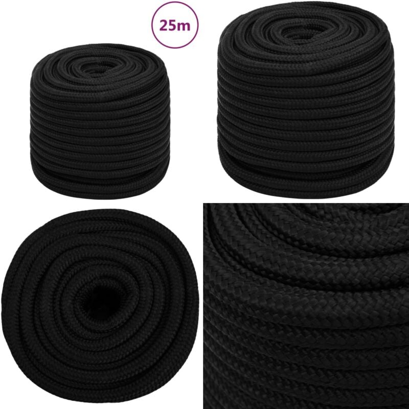 Corde de travail Noir 16 mm 25 m Polyester - Corde De Travail - Corde Tressée - Polyester - Corde Noire - Outillage Bricolage - Home & Living