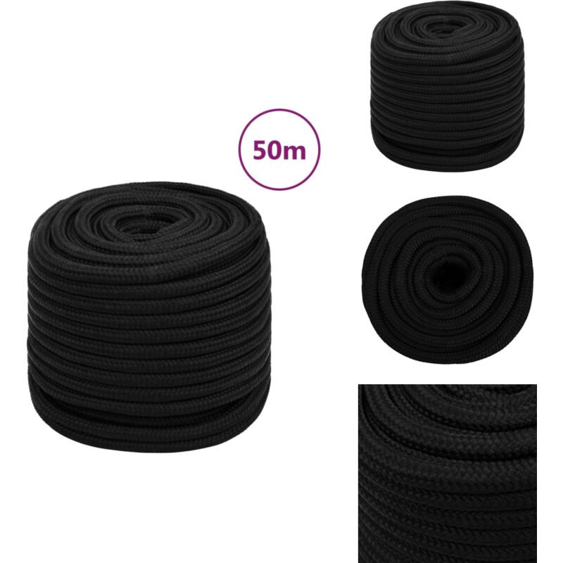 Corde de travail Noir 16 mm 50 m Polyester - Corde De Travail - Corde Tressée - Corde Polyester - Outillage Bricolage - Matériel De Jardin