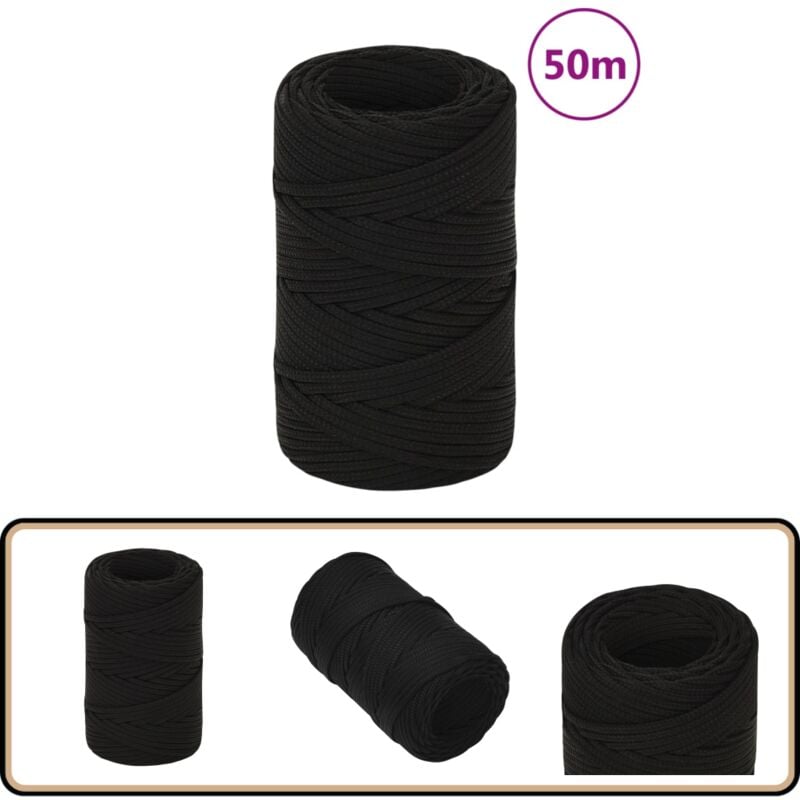 Corde de travail Noir 2 mm 50 m Polyester - Corde De Travail - Corde Tressée - Polyester - Corde Noire - Outillage Bricolage