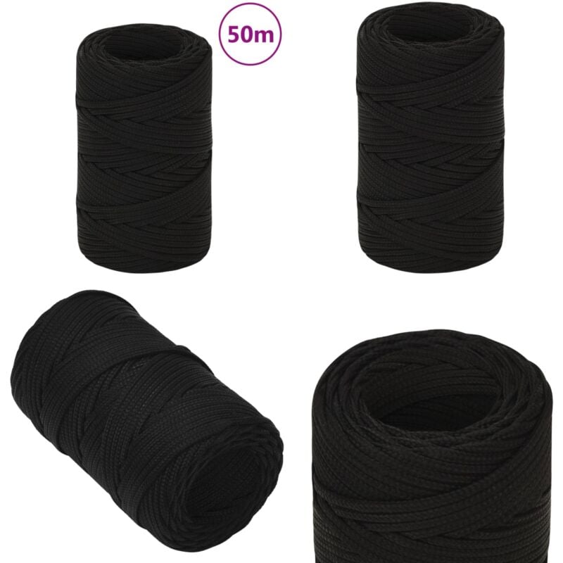 Corde de travail Noir 2 mm 50 m Polyester - Corde De Travail - Corde Tressée - Polyester - Corde Noire - Outillage Bricolage - Home & Living
