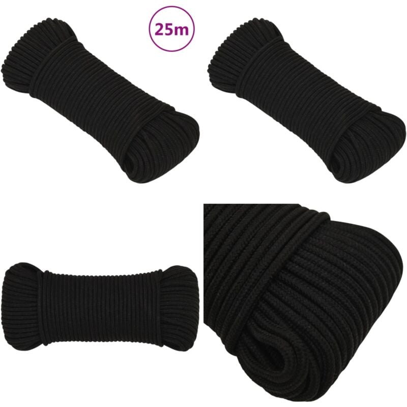 Corde de travail Noir 3 mm 25 m Polyester - Corde De Travail - Corde Tressée - Polyester - Corde Noire - Corde Robuste - Home & Living