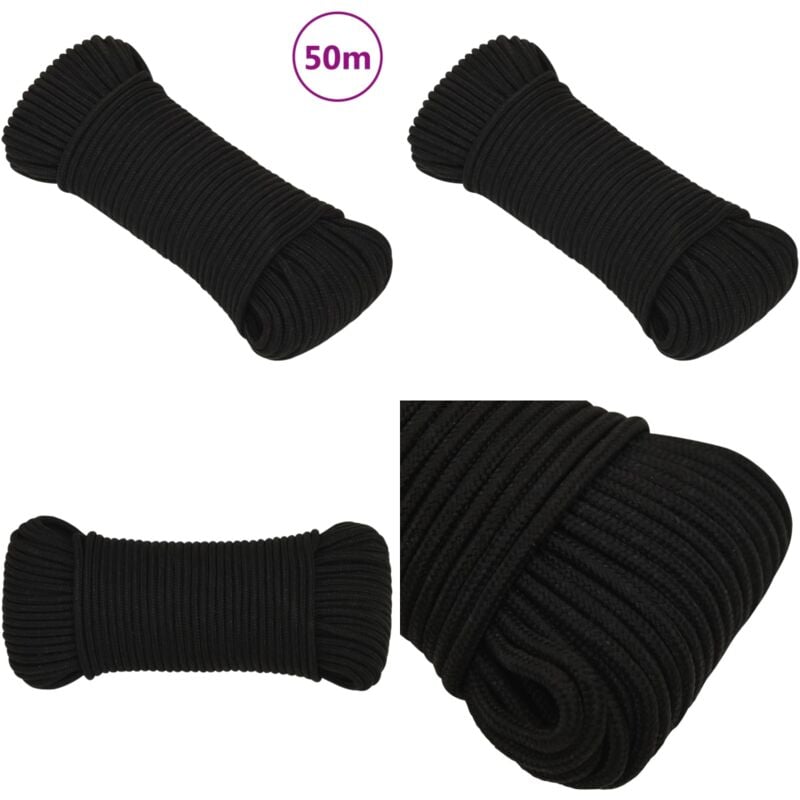 Corde de travail Noir 3 mm 50 m Polyester - Corde De Travail - Corde Tressée - Cordon Polyesteer - Outillage Bricolage - Accessoires Jardin - Home &