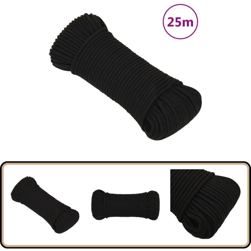 Corde de travail Noir 4 mm 25 m Polyester - Corde De Travail - Corde Tressée - Polyester - Corde Noire - Outillage