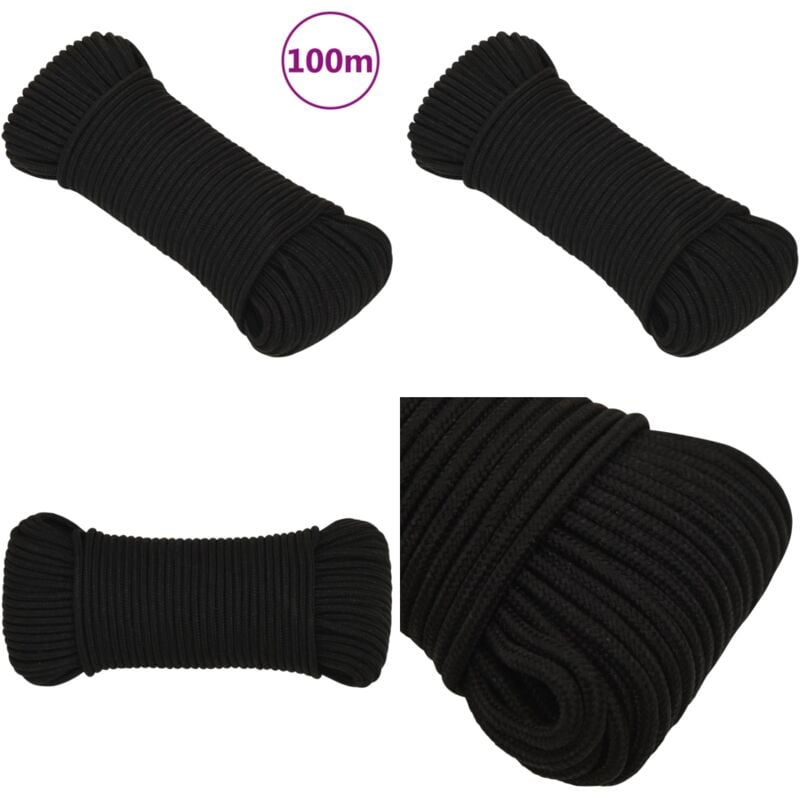 Corde de travail Noir 5 mm 100 m Polyester - Corde De Travail - Corde Tressée - Polyester - Corde Noire - Outillage Bricolage - Home & Living