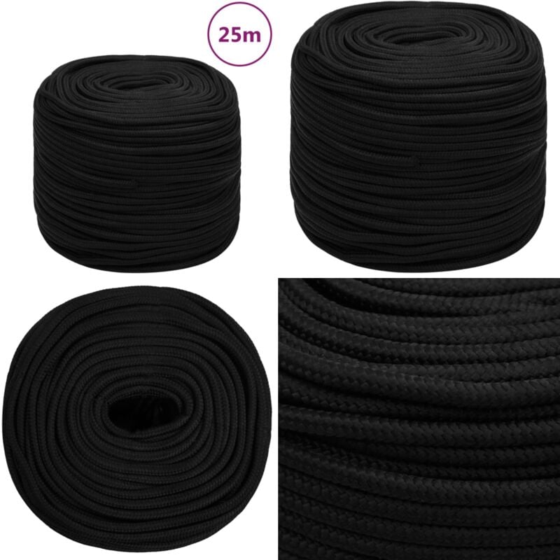 Corde de travail Noir 6 mm 25 m Polyester - Corde De Travail - Corde Tressée - Corde Polyesteer - Cordon De Manutention - Outillage Bricolage - Home