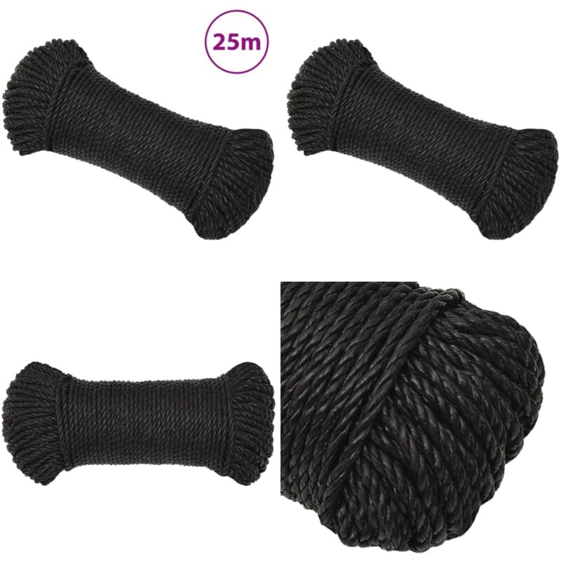 Corde de travail Noir 6 mm 25 m polypropylène - Corde De Travail - Corde Noire - Corde En Polypropylène - Corde Robuste - Corde Résistante - Home &