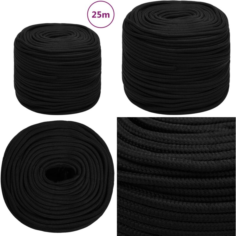 Corde de travail Noir 8 mm 25 m Polyester - Corde De Travail - Corde Tressée - Polyester - Corde Noire - Outillage - Home & Living
