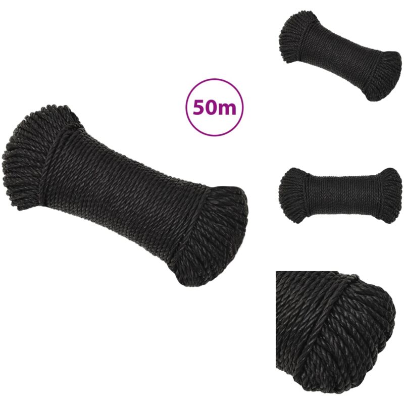 Corde de travail Noir 8 mm 50 m polypropylène - Corde De Travail - Corde Noire - Corde En Polypropylène - Corde Épaisse - Corde Robuste