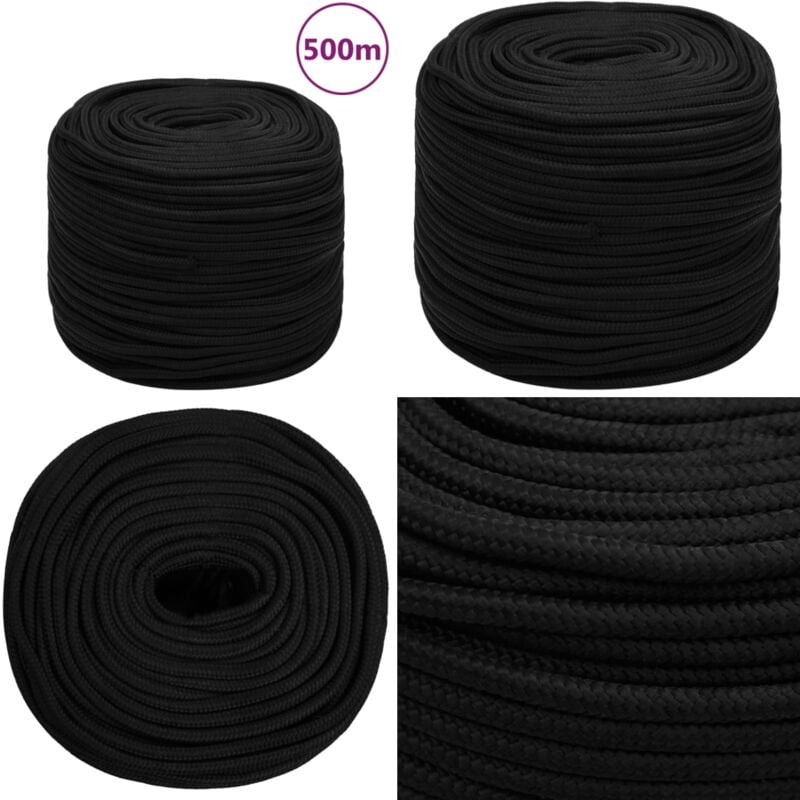 Corde de travail Noir 8 mm 500 m Polyester - Corde De Travail - Corde Tressée - Polyester - Corde Noire - Corde Robuste - Home & Living